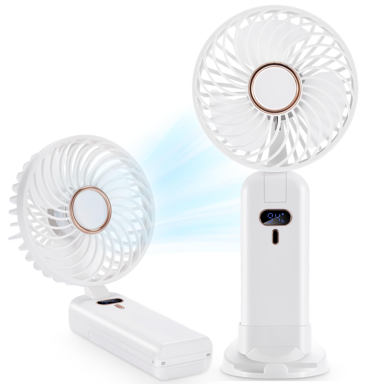 MOYSTAR Mini Small Portable Handheld Fan - 5 Speeds 4000mAh USB Rechargeable Portable Fan, Silent 90° Foldable Desk Fan (White)