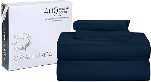 ROYALE LINENS - Juego de sábanas de 400 hilos, 100 % algodón cultivado en EE. UU., 4 piezas, sábana satén, 1 sábana bajera, 1 sábana encimera y 2