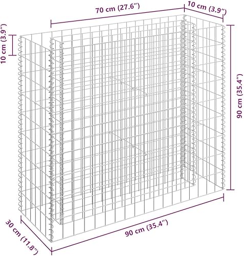 Vista 59 de vidaXL Gabion - Maceta elevada para pared, jardín, césped, patio, jardín, jardín, jardín, jardín, jardín, flores, acero galvanizado, 70.9 x 35.4