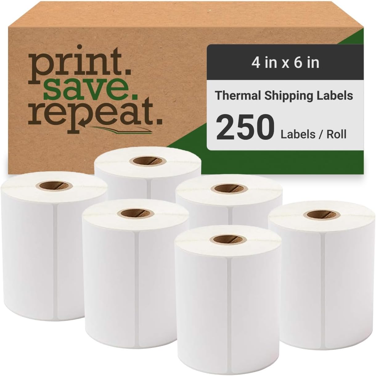 4x6 Direct Thermal Shipping Labels | 8,000 Labels | 32 Rolls of 250 | 1 inch Core | Compatible with Zebra Printers | Perforated Between Each Label