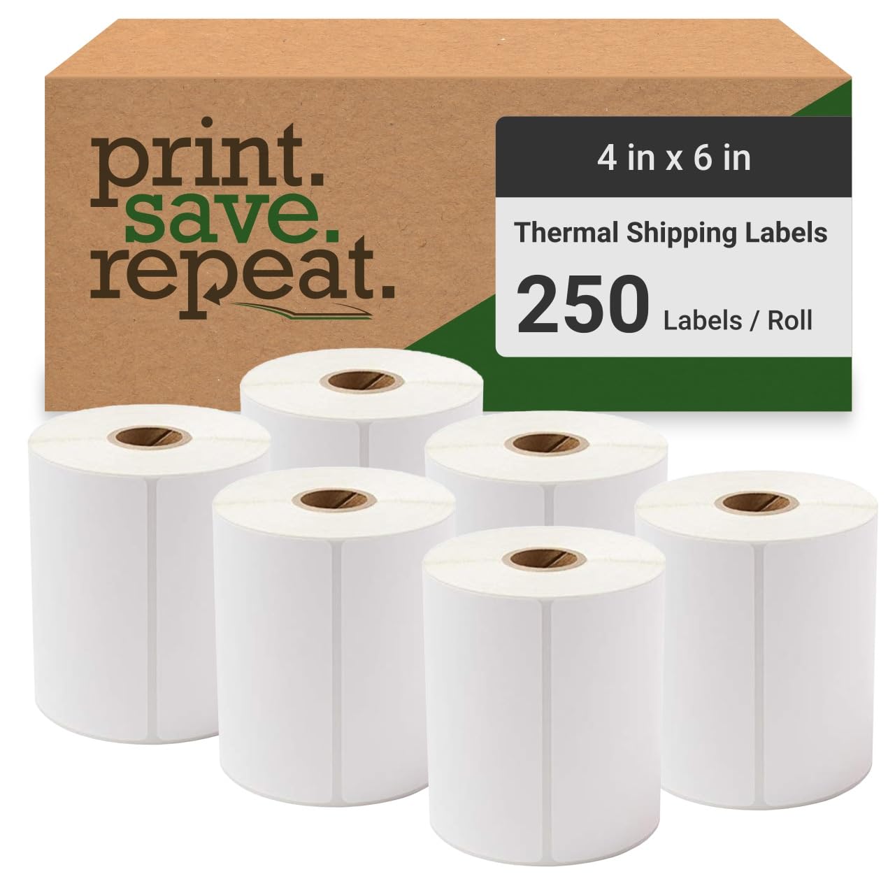 4x6 Direct Thermal Shipping Labels | 1,500 Labels | 6 Rolls of 250 | 1 inch Core | Compatible with Zebra Printers | Perforated Between Each Label