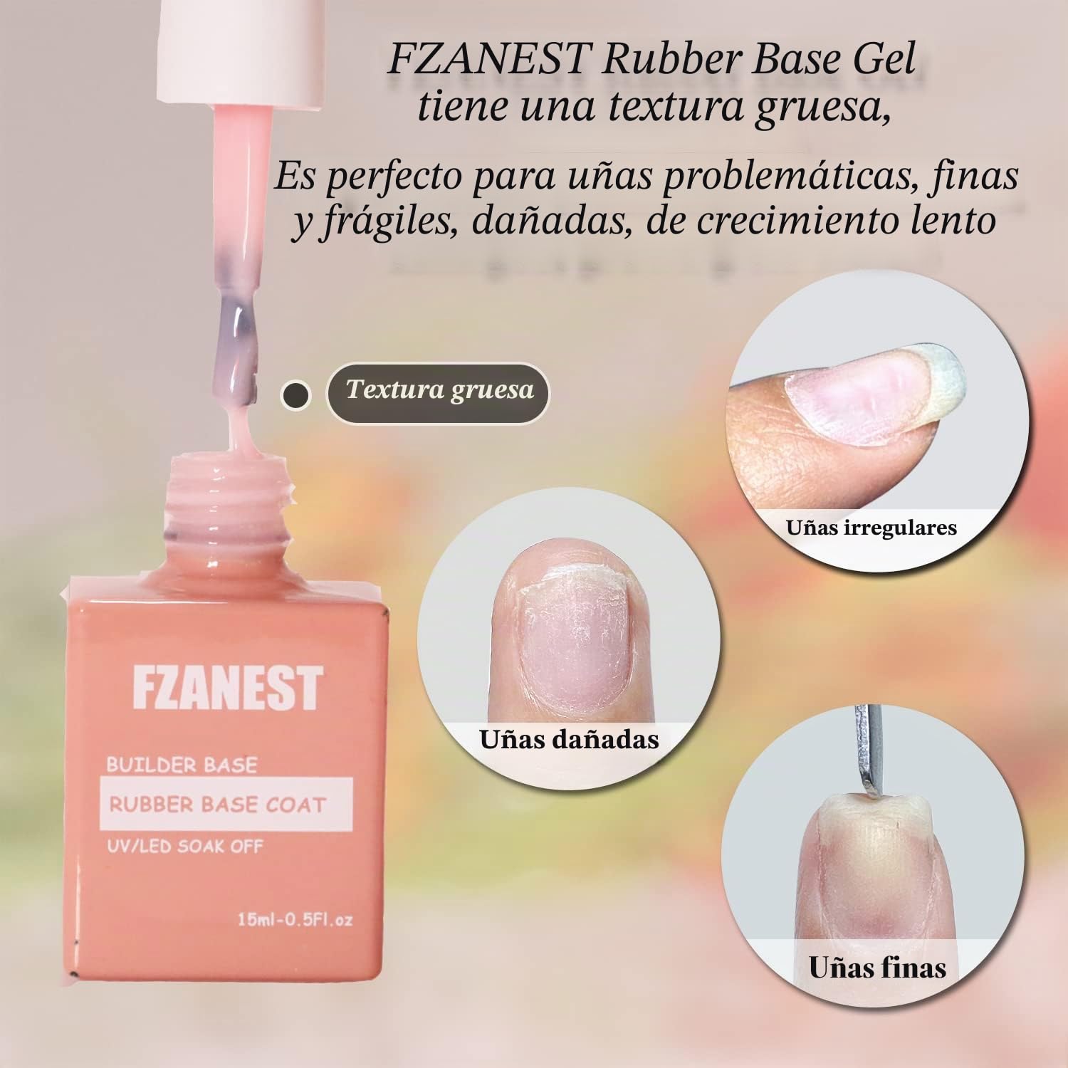 FZANEST Esmalte de uñas de gel rosa lechoso, base de goma constructora para engrosamiento y fortalecimiento, extensión para uñas naturales, gel UV LED en una botella