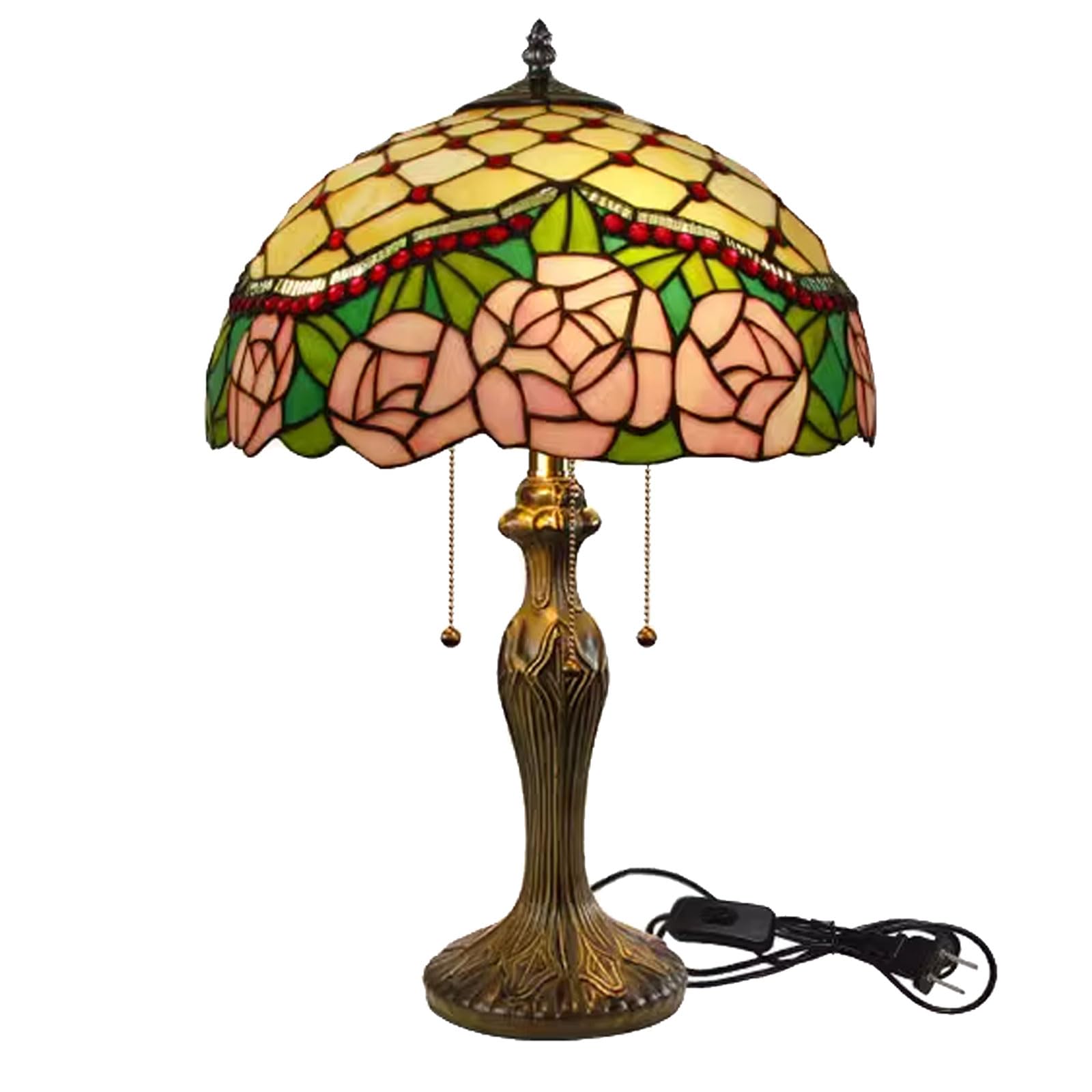 Vintage Tiffany Estilo De Lámparas De Mesa De Color Rosa Flor De 16 Pulgadas, Vidrieras De Color Rosa Lámparas De Escritorio Patrones Hechos A Mano Dormitorio Lámparas De Cabecera