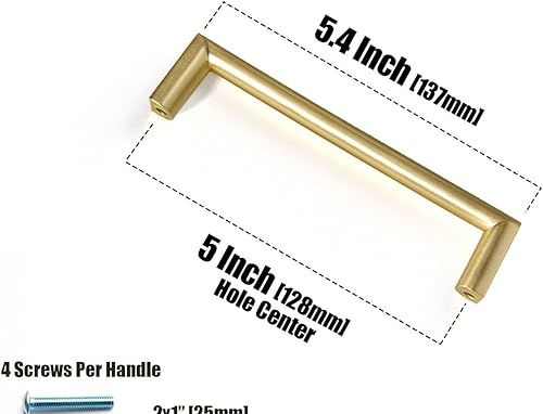 Miniatura 2 de Goo-Ki Tiradores de gabinete modernos de latón cepillado de 5 pulgadas, manijas de gabinete doradas para tocador, armario y armario, manijas de