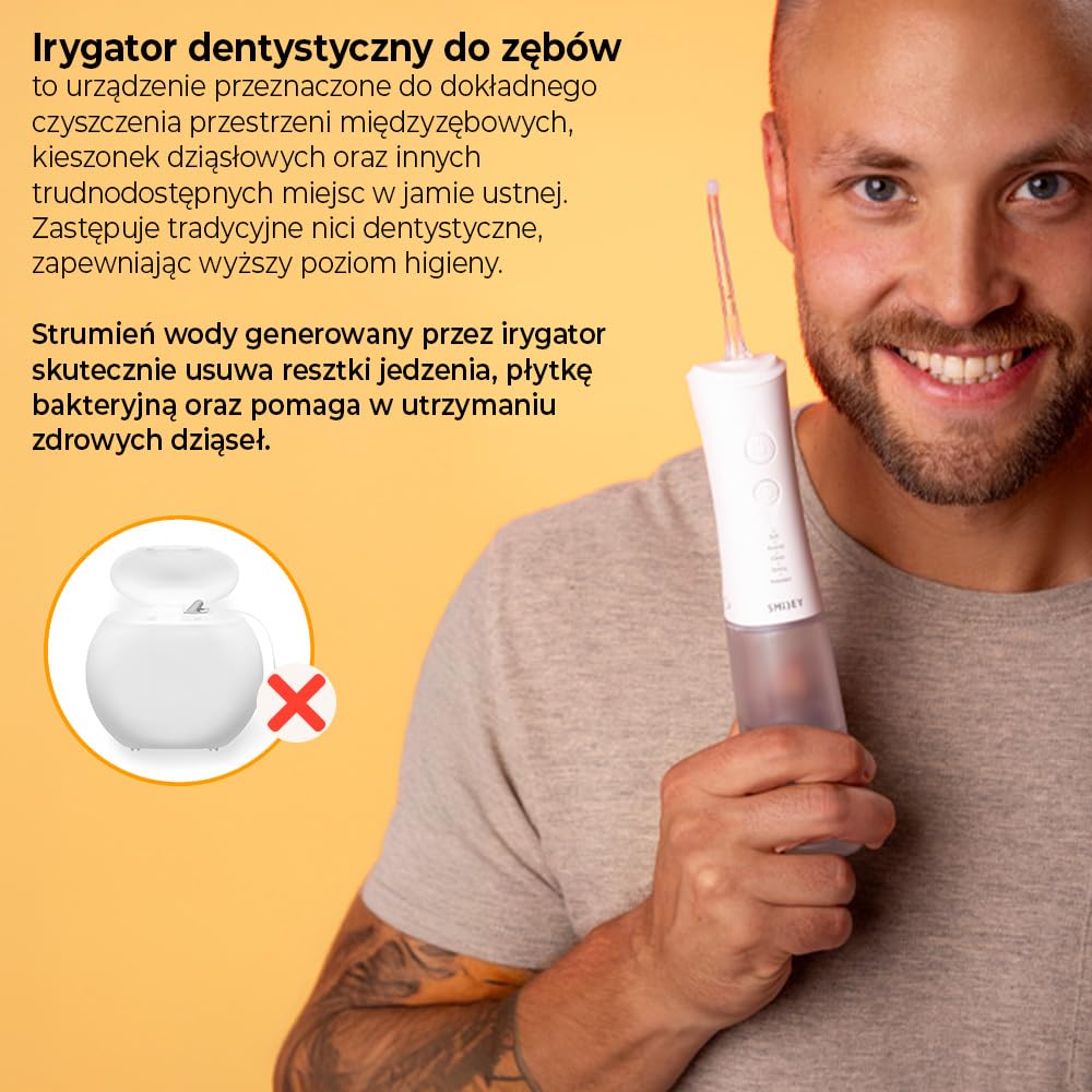 SMILEY Pro Aqua Bezprzewodowy irygator do zębów | Czyszczenie zębów Irygator do czyszczenia międzyzębowego | Zestaw do czyszczenia zębów Irygator międzyzębowy z 4 końcówkami
