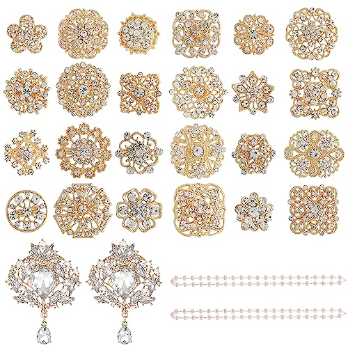 26 Pieces Wedding Bouquet Bulk Brooches for Women Fashion, Large Rhinestone Flower Brooch Pins for Crafts