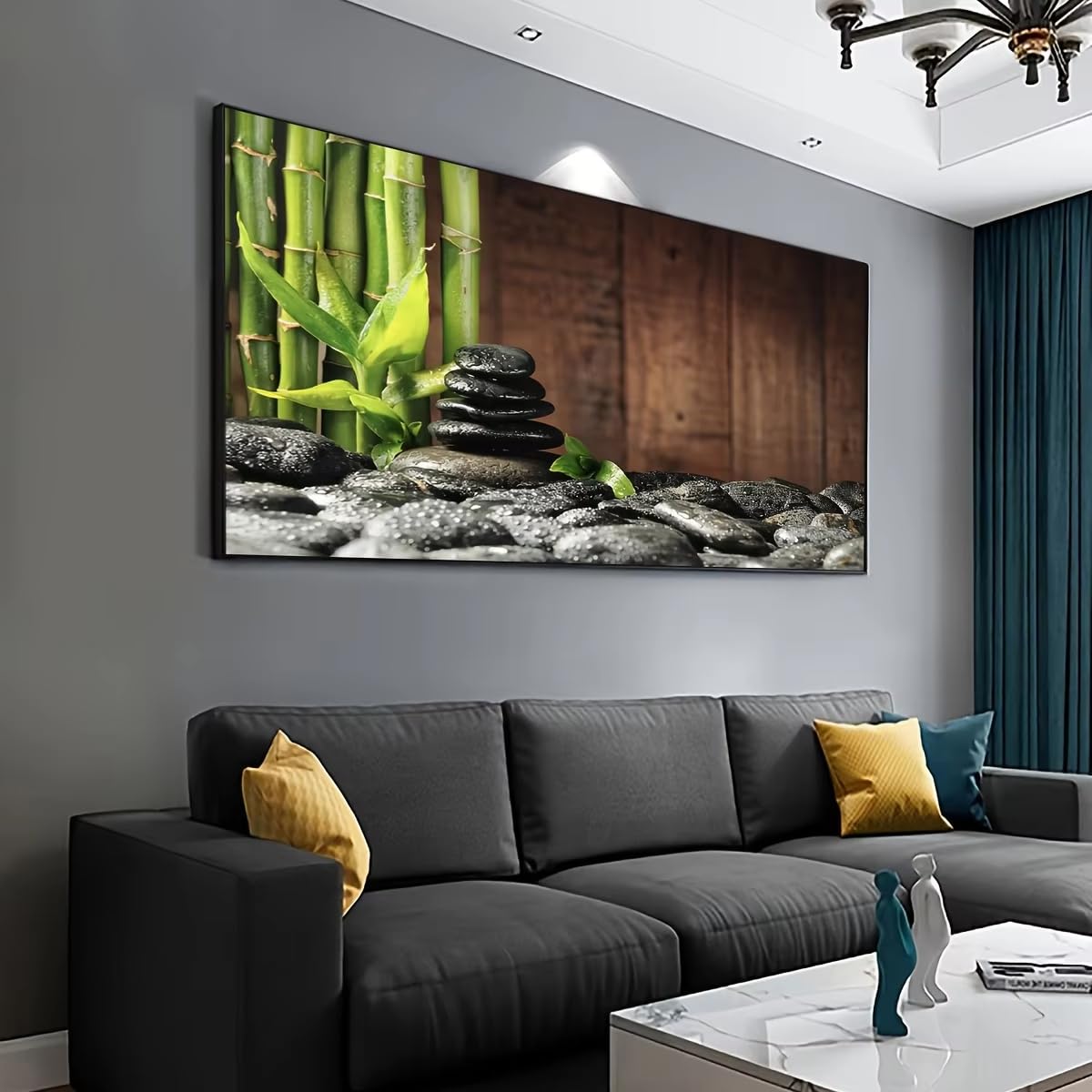 IHHGNB 1pc Unframed Bamboo Living On Stone Wall Art Canvas Poster, Home Decoration for Living Room Canvas Wall Art(50x100cm(20x39in)/No frame)