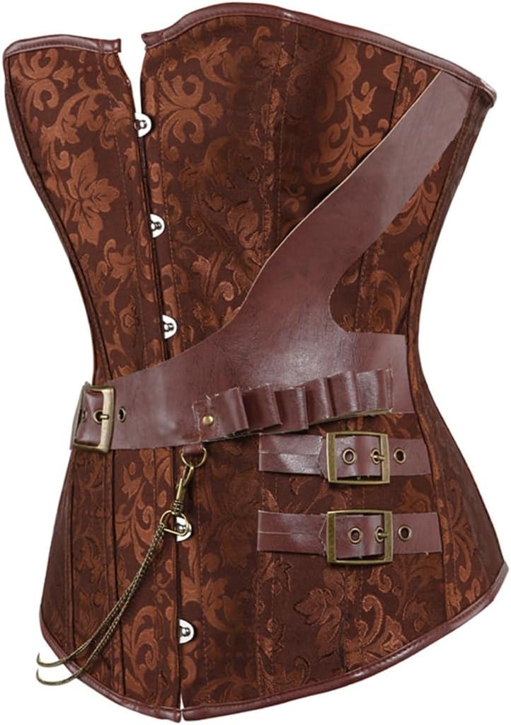 Grebrafan Brown Leather Steampunk Corset Bustier Plus Size