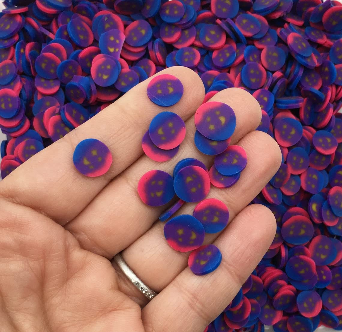 10mm Starry Night Purple Blue and Pink Polymer Clay Round Confetti Circles, Fake Sprinkles, Decoden Funfetti Jimmies jocad (Bag: 30 Grams)