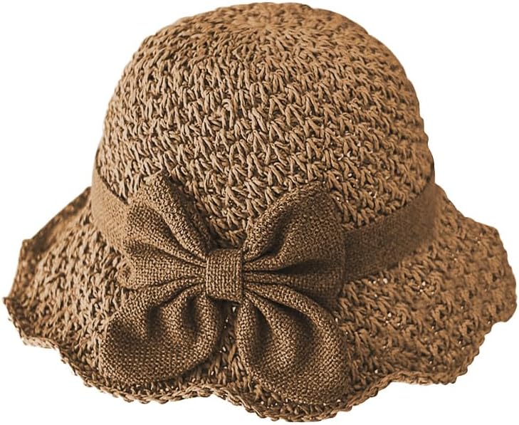 Women's Foldable Sun Straw Hat Summer Travel Beach Sun Hats Straw Bucket Hat Wide Brim UPF 50+Stylish Fishermans Cap