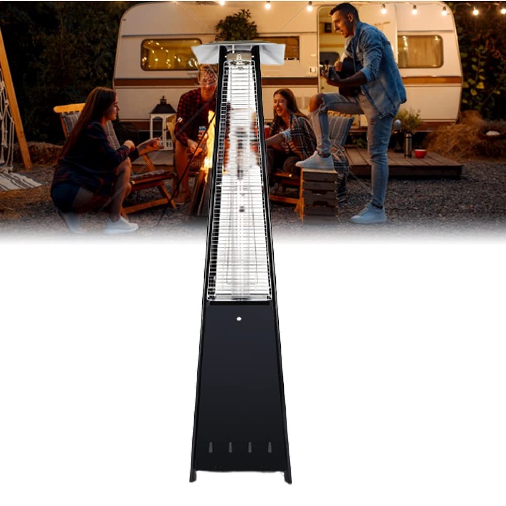 Riscaldatore A Propano per Patio, Riscaldatore A Piramide per Patio, Accensione A Impulsi da 48.000 BTU con Ruote Tubo in Vetro al Quarzo Ottimo per Feste All'aperto, Ristoranti Black
