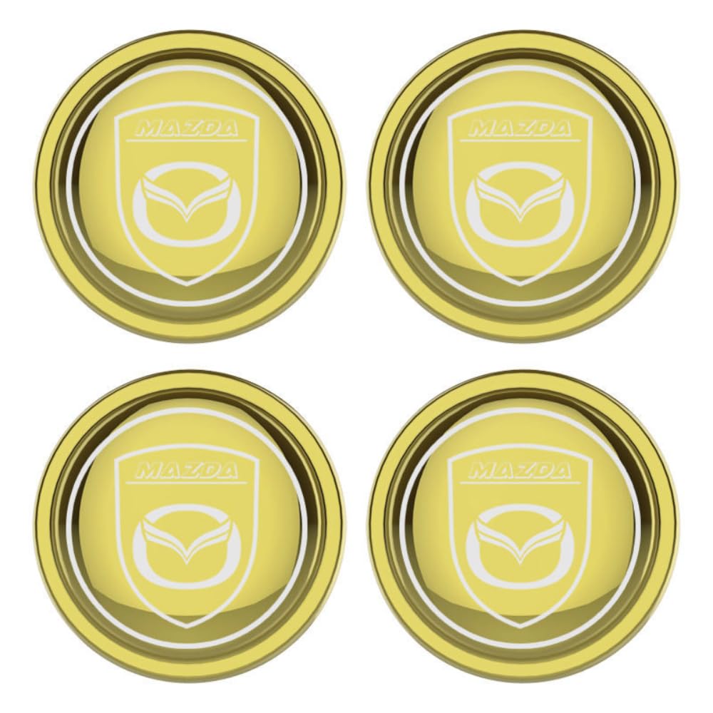 4pcs Car Hub Centre Caps Sticker, for Mazda CX-4 2016-2021（54-60MM）Wheel Hubcap Waterproof DustProof Rust Auto Styling Decoration Accessories,C/Yellow-Shield
