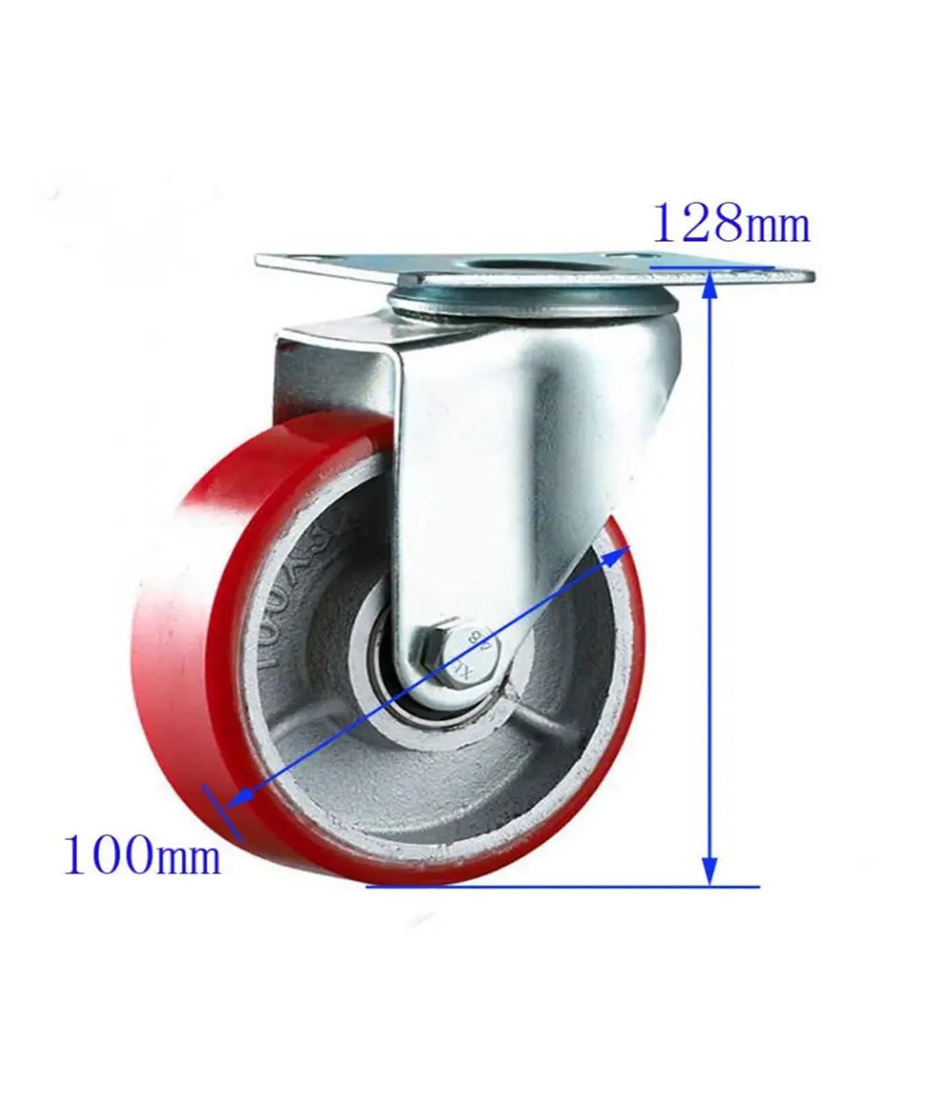 1 rueda universal de poliuretano de núcleo plano de tamaño mediano de 4 pulgadas con un diámetro de 100 mm, rueda de poliuretano silenciosa roja