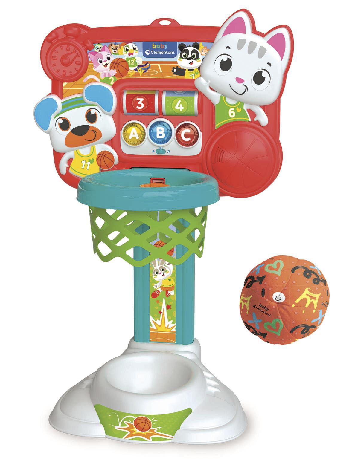 Clementoni Baby - Canestro Mira e Tira, Canestro con Conta Punti Interattivo educativo, Palestrina Interattiva per Bambini di 18+ Mesi, Stimola Lo Sviluppo Sensoriale e Cognitivo, 17546
