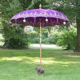 Oriental Galerie XXL Bali Sonnenschirm Balinesischer Schirm Garten Baumwolle Sonnenschutz Handarbeit Retro Vintage Dekoschirm 2-teilig ca. 220 Ø cm Lila Gold Bemalung
