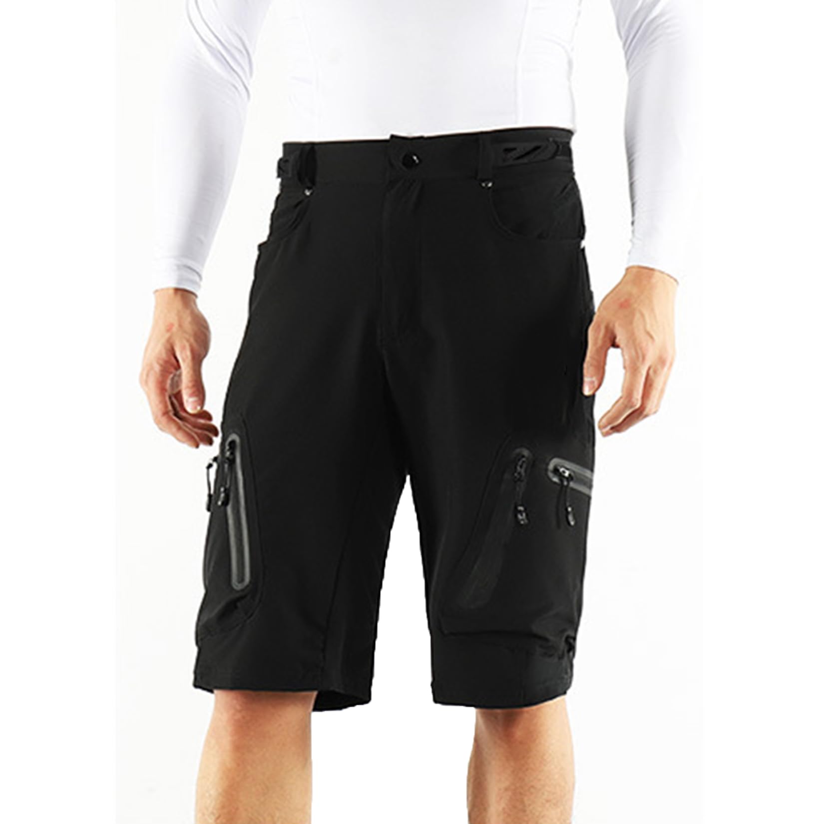 Pantaloncini da Bici da Uomo MTB Larghi Pantaloncini da Ciclismo da Strada per Bici da Strada Pantaloncini Leggeri da Mountain Bike con Tasche con Cerniera,Black-M