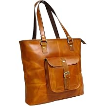 Satchel And Fable Womens Tote Leather Handmade Genuine Shoulder Large Vintage Handbag 17 L x 13 H x 4.5 W, Brown