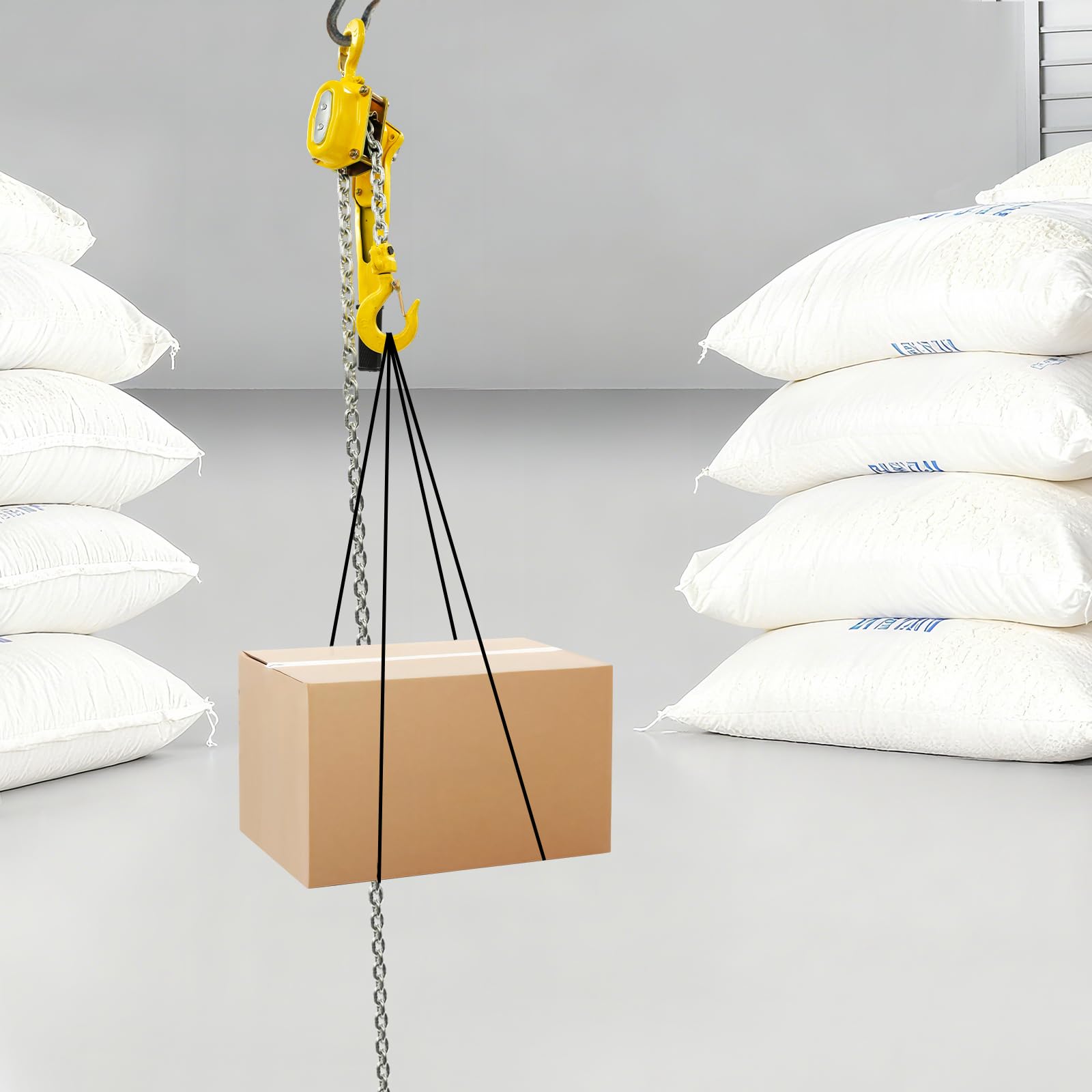 1.5T Kettenzug handseilwinde,Handkettenzug,3m Hubhöhe,Einfaches Lastenheben,Flaschenzug,Seilzug,für Garagen,Lager,Automobilmaschinen Silber,Gelb