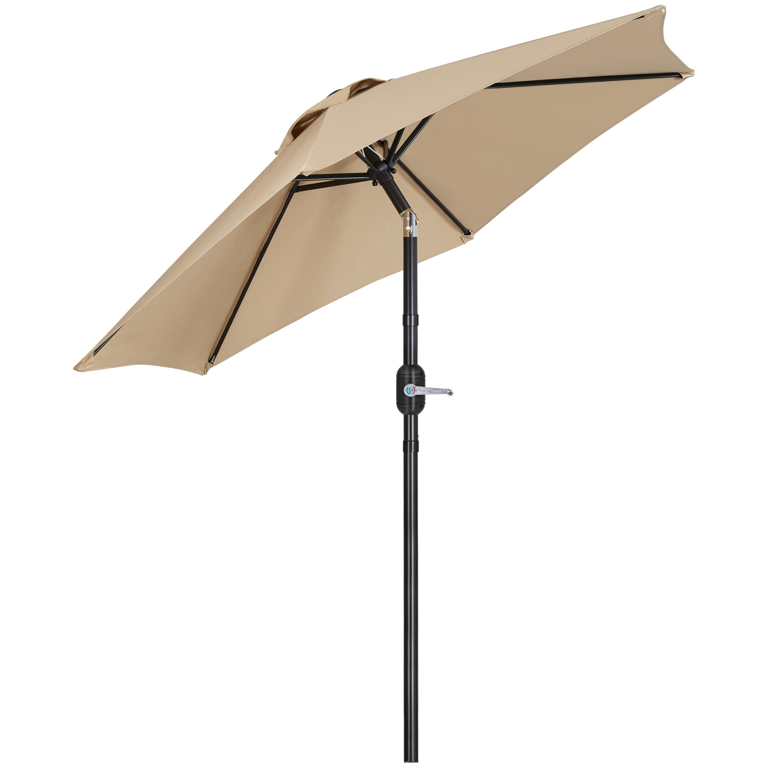 Yaheetech Ombrellone da Giardino 226 cm con 6 Stecche in Poliestere e Metallo Inclinabile Protezione UV Cortile Piscina Esterno Ecrù