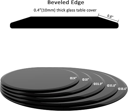32'' Round Tempered Glass Table Top Black Glass 2/5 Thick Beveled Polished Edge, Glass Table Tops Useful for Replacement, Tabletop Protector, Patio, Dining, Coffee Table, Desk