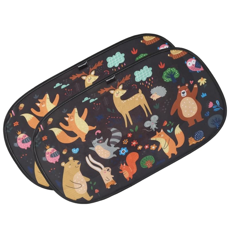 Protetor solar para janela lateral de carro Enovoe com fixação estática, desenhos de animais, 63,5 x 40,6 cm, kit com 2