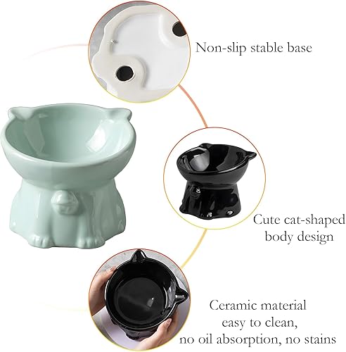 Miniatura 4 de Cuencos elevados de cerámica para gatos, 4 cuencos elevados extra anchos para gatos, plato poco profundo apto para alimentos y agua, antivómitos