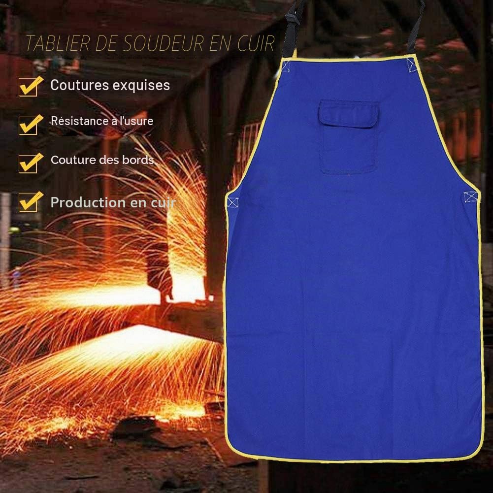 SONEW Tablier de protection ignifuge pour soudeur, tissu résistant au feu, lavable, avec poche avant, couleur bleu, taille M