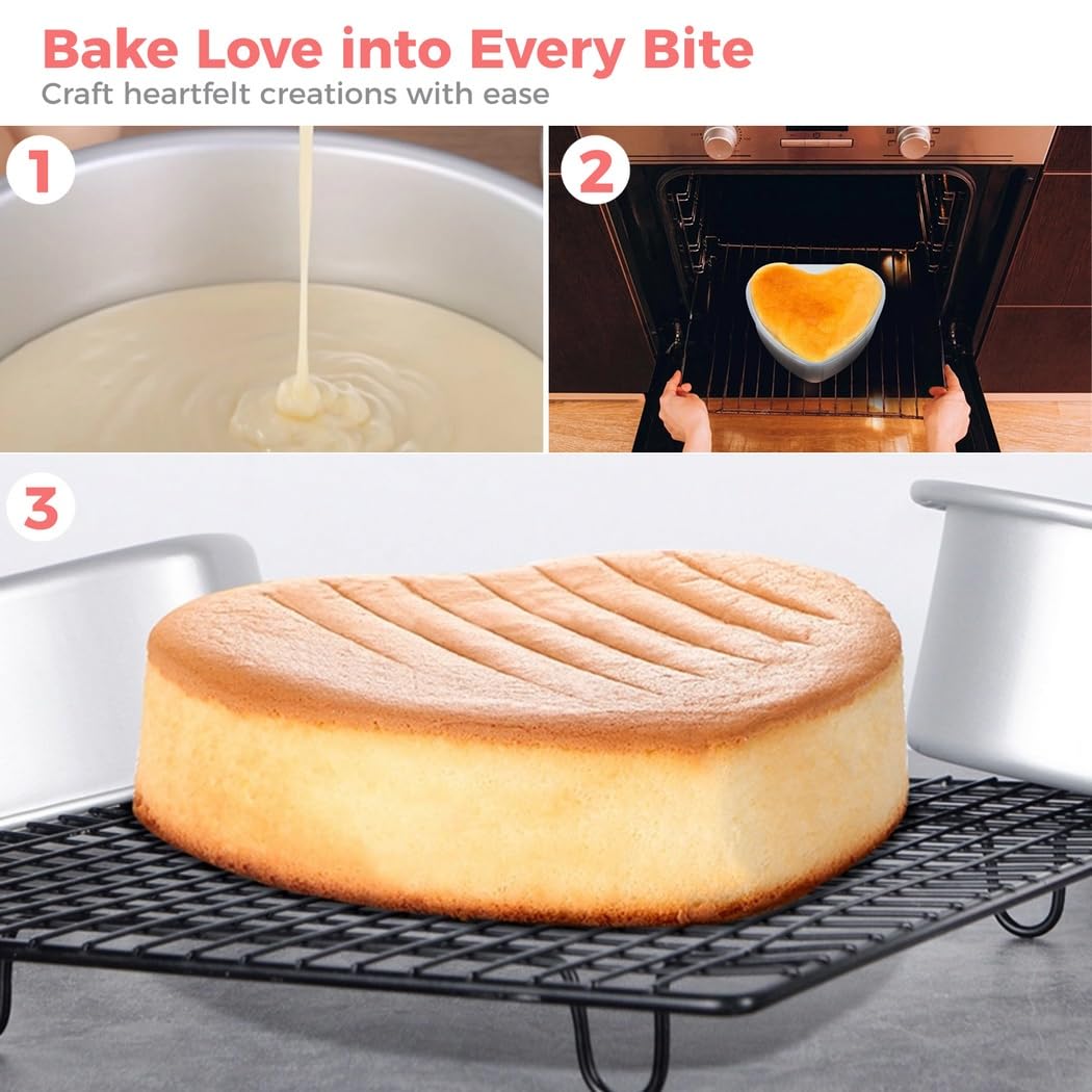 Paquete de 3 moldes para tartas en forma de corazón, moldes para hornear de 10 pulgadas con parte inferior extraíble, aleación de aluminio antiadherente, perfectos para bodas, cumpleaños y día de San