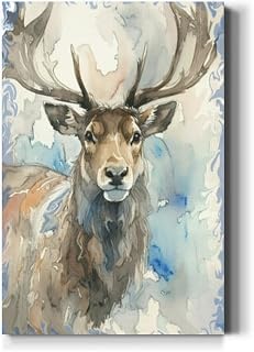 Large Wall Art Decor Watercolor Deer blues browns and tans alcohol ink style Vertical Pictures Framed Canvas Wall Art for Living Room Bedroom Bathroom Artwork Paintings Kitchen 36x24