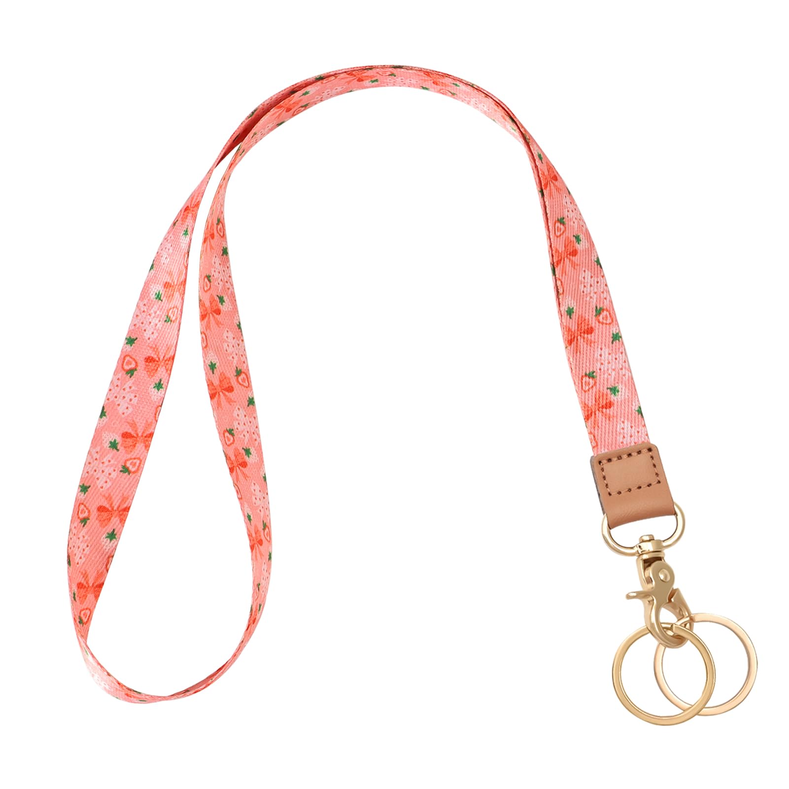 Knagsfa Lanyards for ID Badges, Neck Lanyards for Keys with Metal Hook, Cute Keychain Lanyard for Women, Strawberry Bow