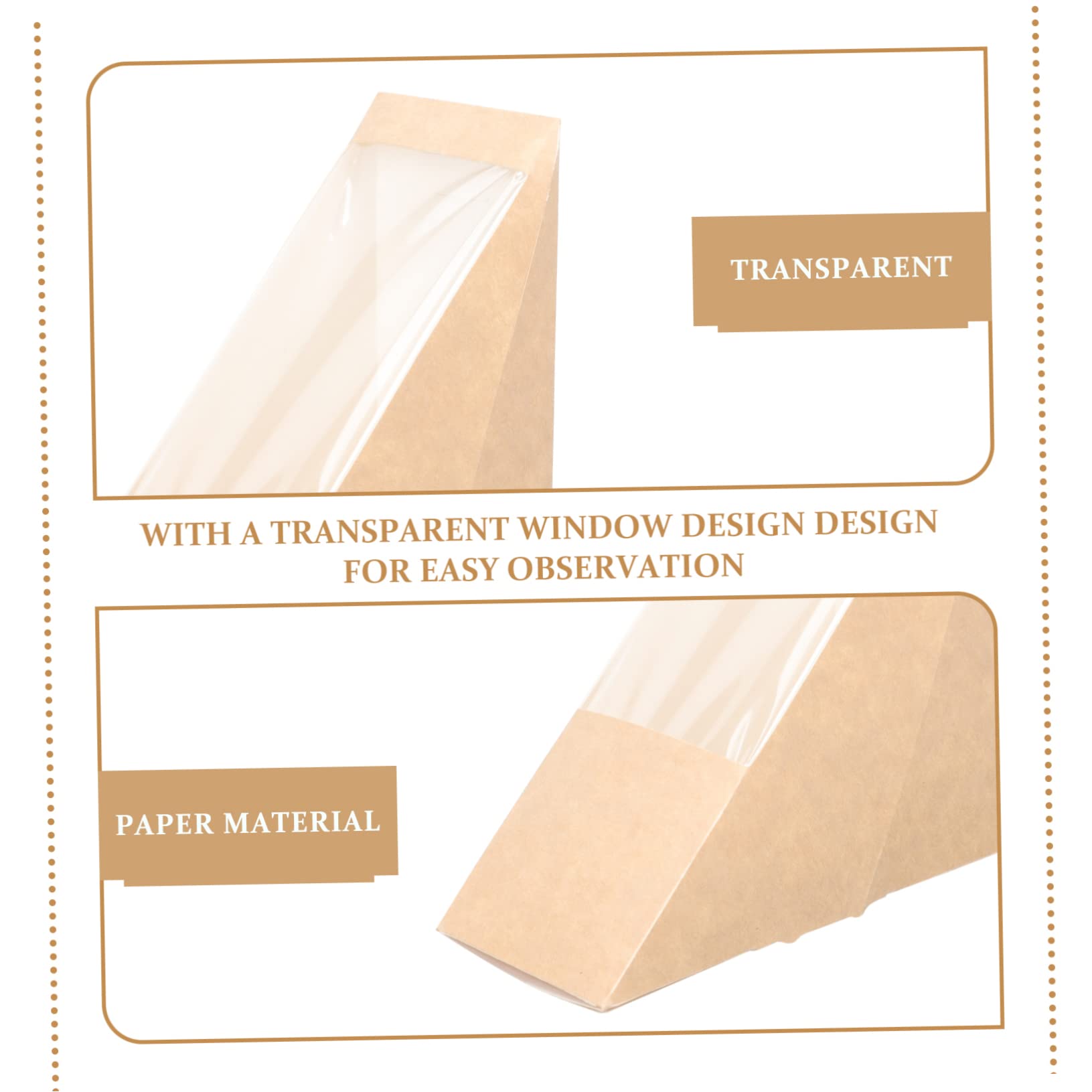 Scatole per Sandwich Triangolari 100 Pezzi Carta Kraft Beige | Finestra Trasparente, Leggere e Portatili, per Tea Room e Uso Domestico