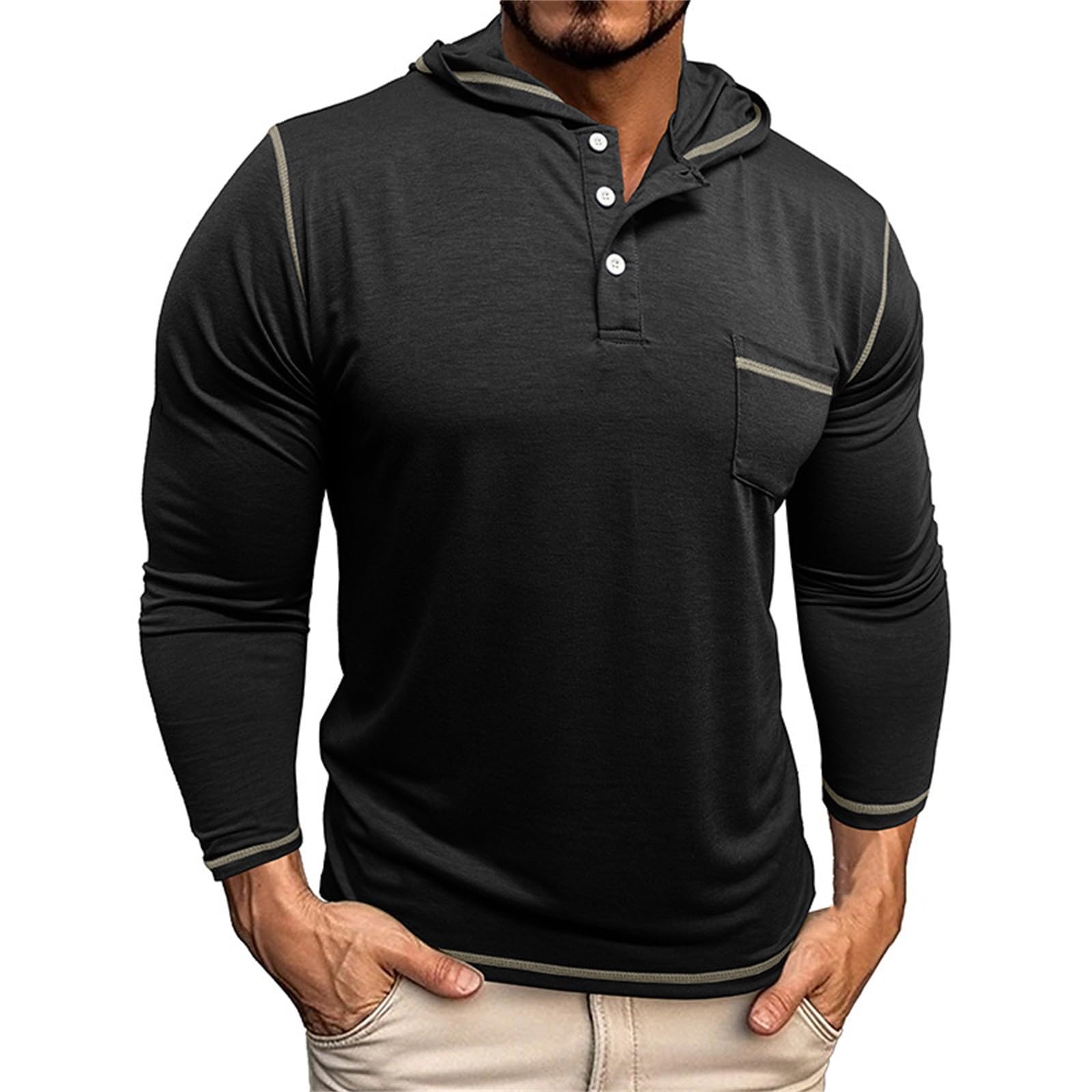 Men's Casual Polo Shirts Classic Long Sleeve Basic Button T-Shirt Lightweight Cotton Golf Tops with Pocket
