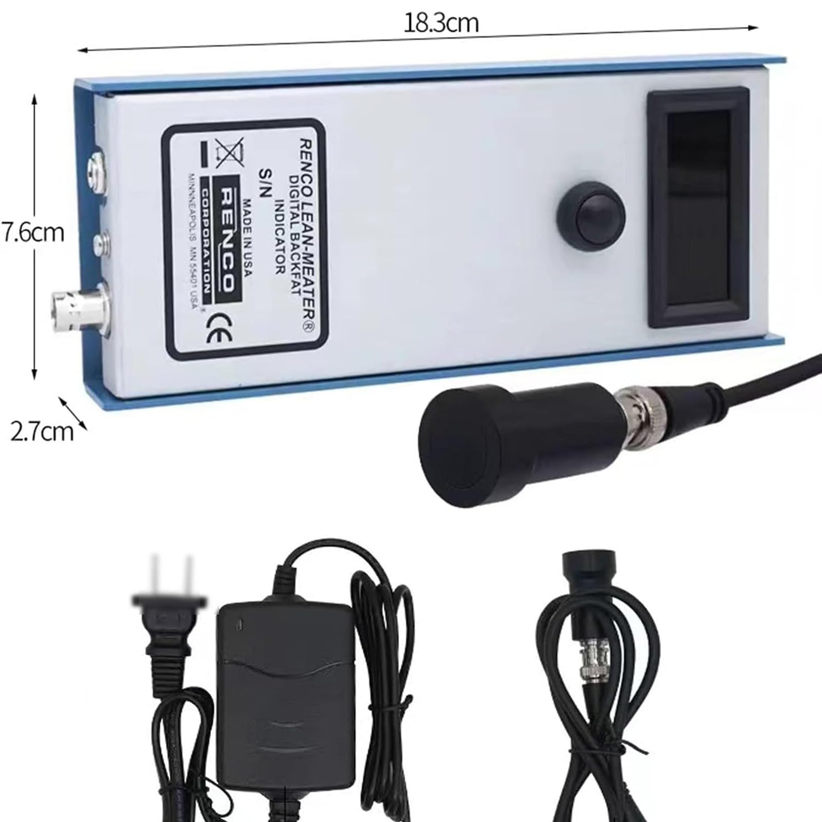 Medidor de grosor de grasa de cerdo, detector veterinario para granja doméstica, medición de 1-3 capas, rango de 4-45 mm, con sonda y luces indicadoras