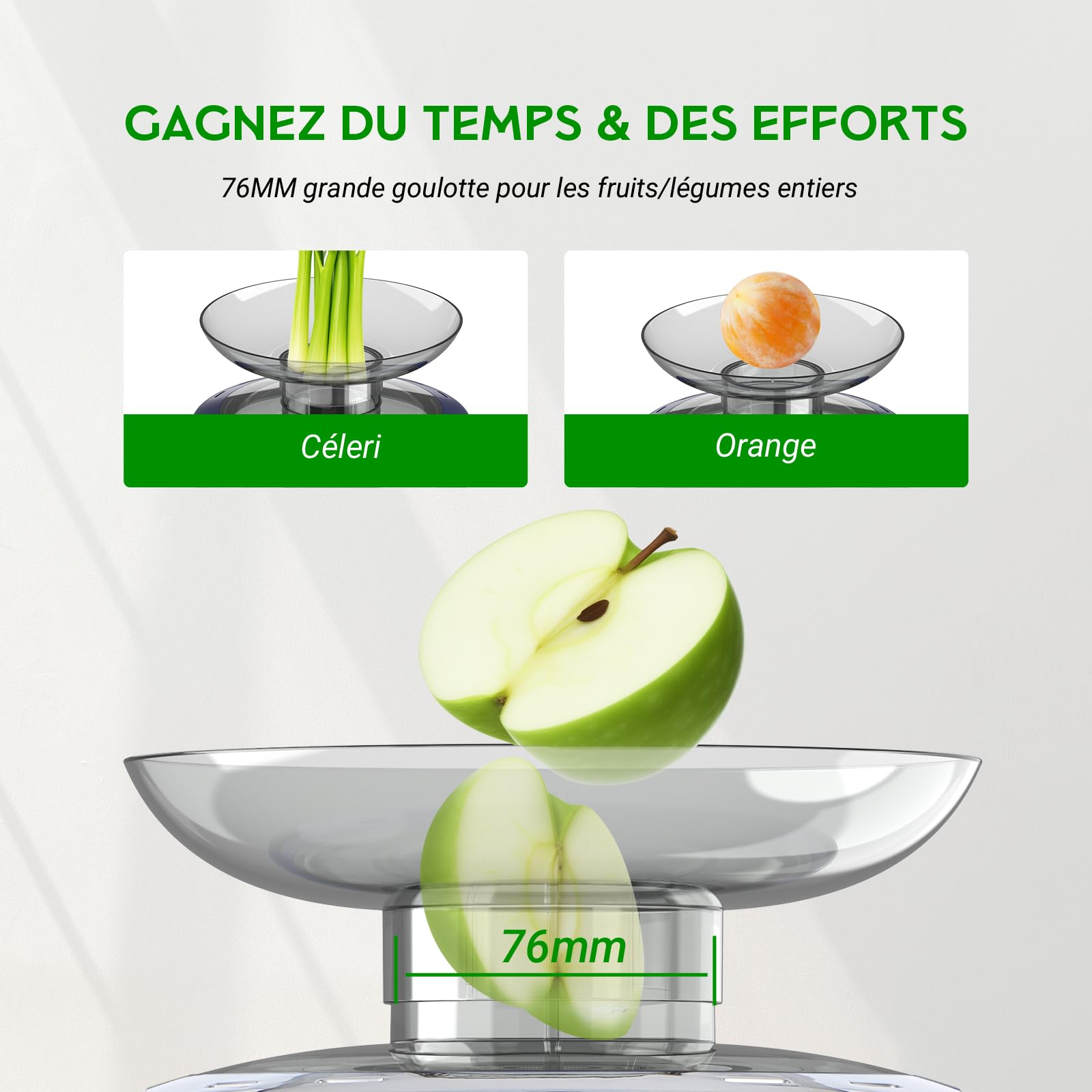 Centrifugeuse Extracteur de Jus, Centrifugeuse de Fruits et Legumes: 3 Vitesses, 600W Extraction Jus Rapide et Efficace | 76MM Large Bouche, Pieds Antidérapants, Anti-Goutte, Nettoyage Facile