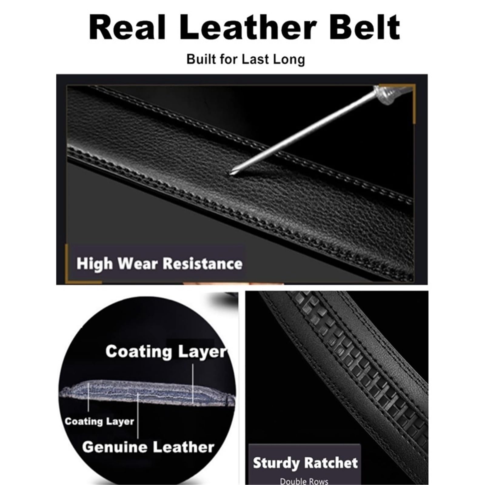 Cinturón casual de cuero genuino para hombre, cinturones ajustables con hebilla automática, trinquete cortable para
