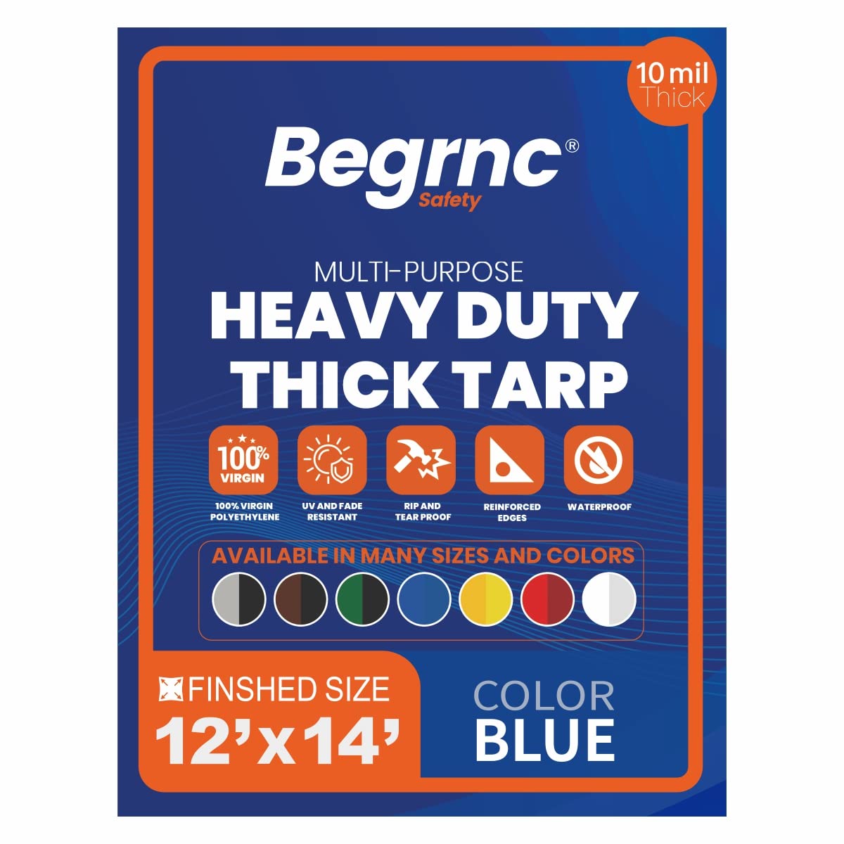 Multipurpose Protective Cover Blue Poly Waterproof Tarps - Durable, Water Resistant, Weather Resistant - 10 Mil Thick Polyethylene Tarps (Blue, 12?X14?)