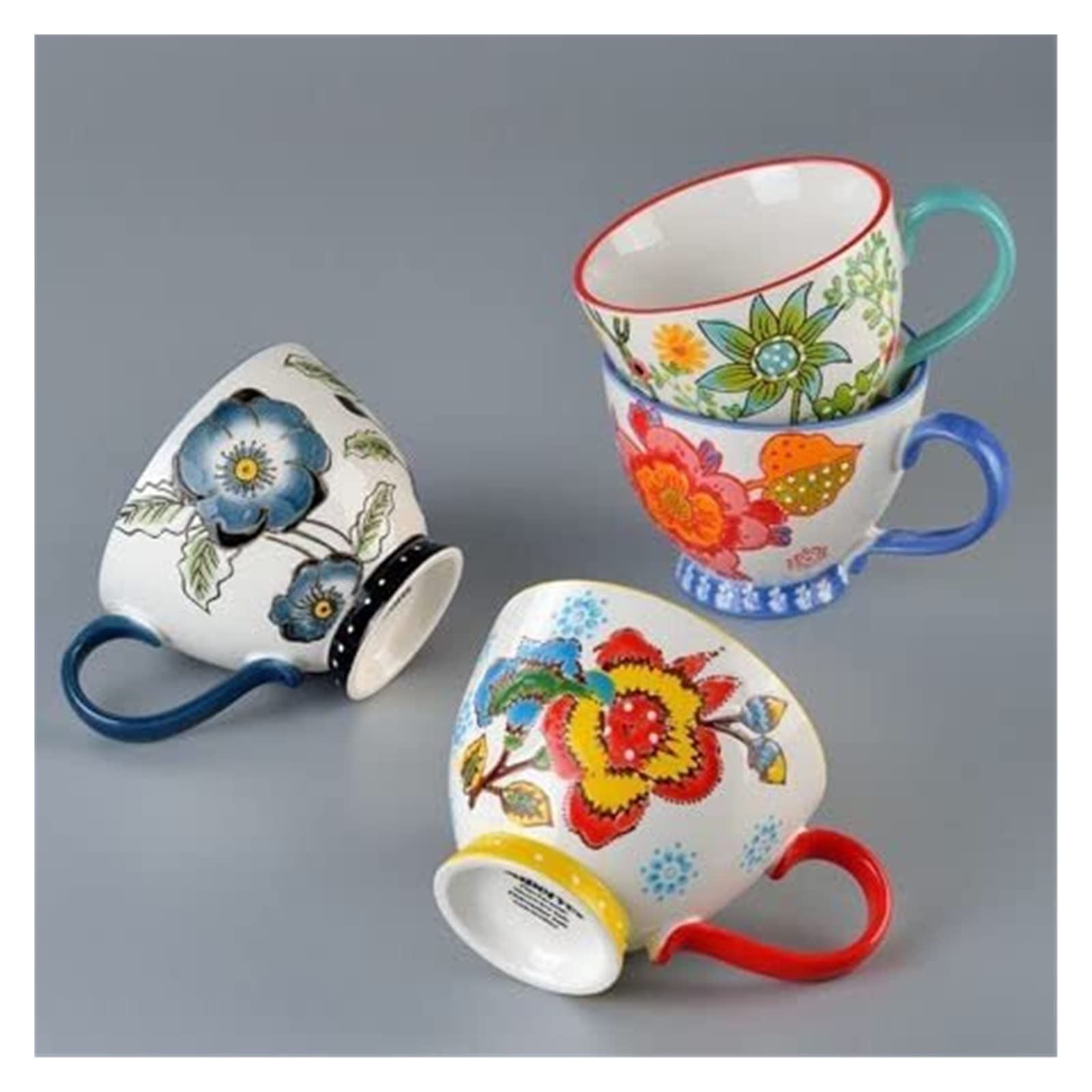 Filiżanka Kawy Ręcznie Kwiatowy Ceramiczny Kubek Do Kawy Zestaw 4 Kubków Latte do Herbaty Cappuccino, Kakao, Mleko i Woda Biały Matowy Szkliwiony Kubek z Uchwytem (Kolor: Pączek Kwiatu 4 Sztuk