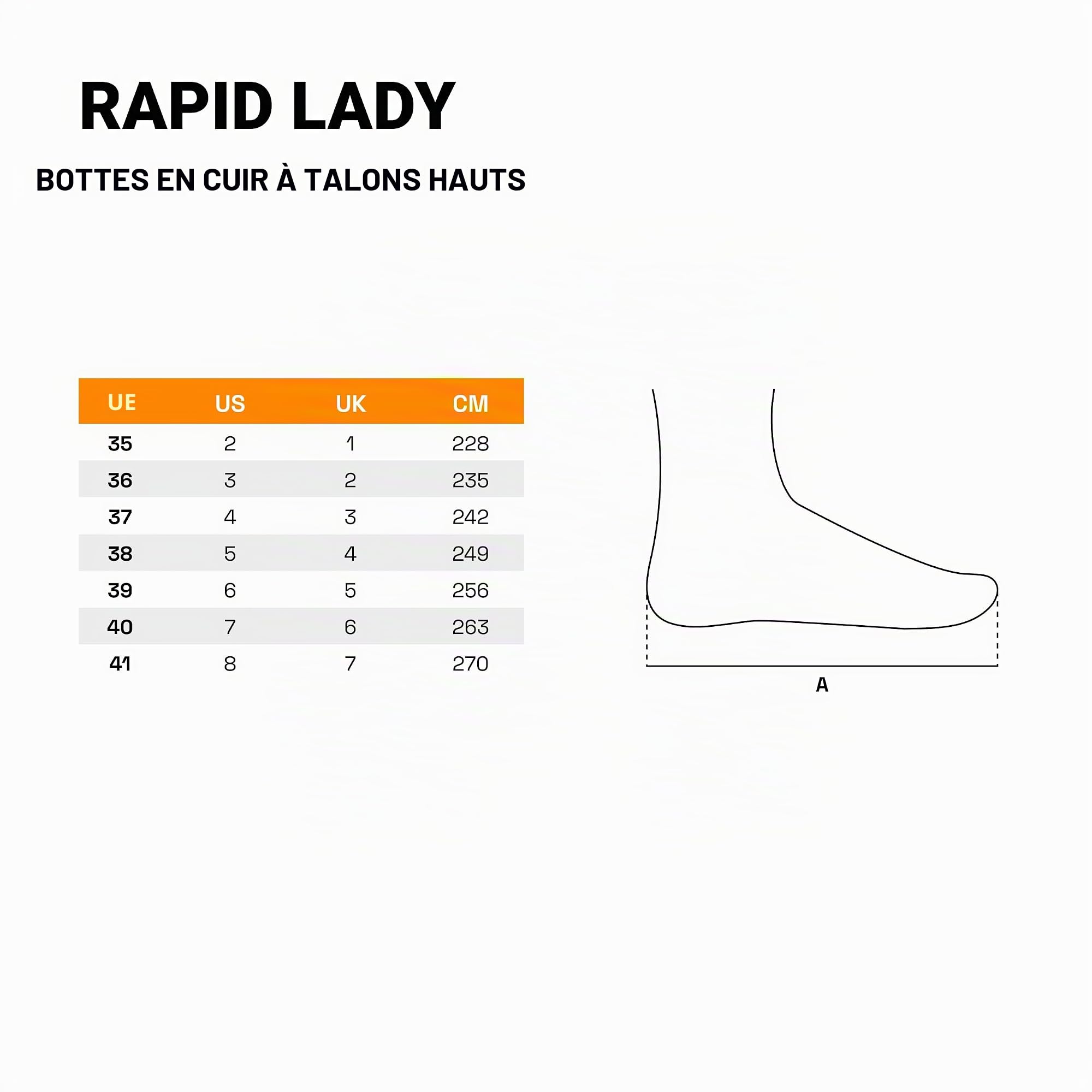 OZONE MOTO Rapid High Heel Lady Bottes de Moto Femme | Cuir PU | Membrane Hipora Imperméable | Talon de 7 cm | 2 Longues Fermetures éclair | Renforcé Orteils, Talons, Chevilles | Tailles jusqu'au 41