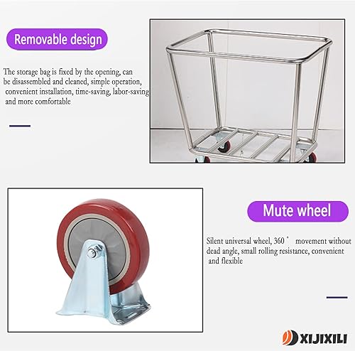 Miniatura 4 de Carrito de lavandería comercial con ruedas, 12 bushel (400 l) cesta de lavandería industrial grande resistente cesta de lavandería impermeable