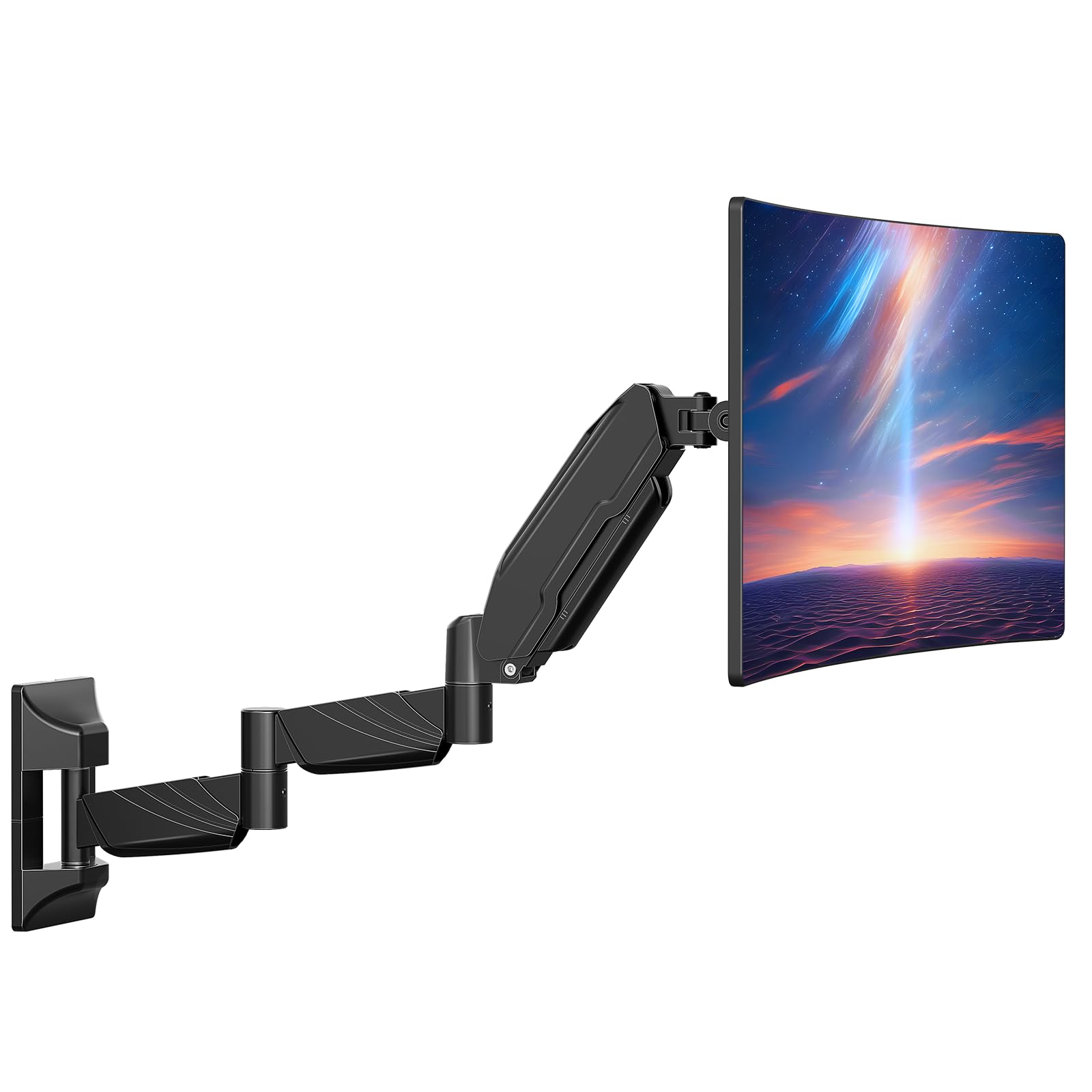Photo 1 of ErgoFocus Long Arm Monitor Wall Mount for Max 32 inch Computer Screen, Extra Long Adjustable Single Wall Mount Monitor Arm, Full Motion Vesa Wall Bracket 100x100, Hold up to 17.6lbs, Black