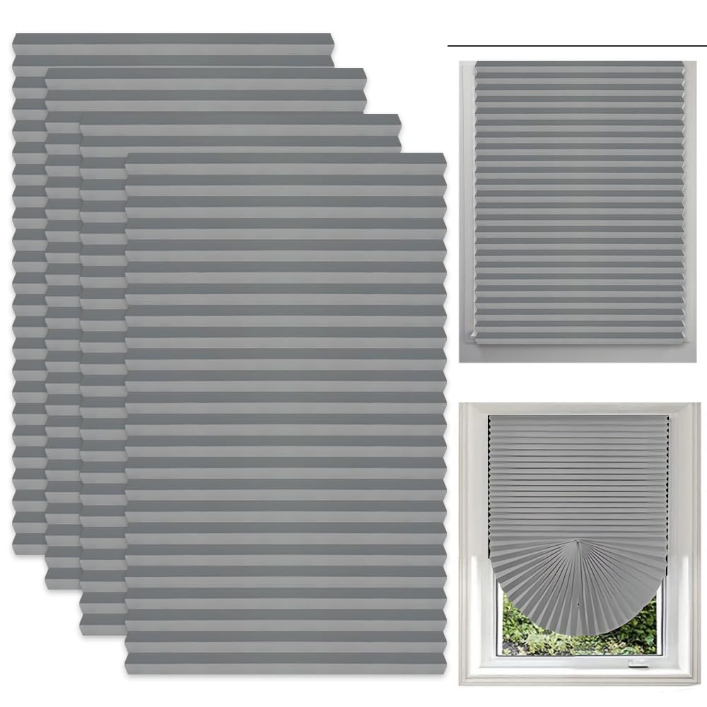 4 Pack Temporary Blinds, 90 * 180cm Stick on Blinds Windows, No Drill Blackout Blinds, Easy to Cut and Fit Self with Clips, for Windows Patio Doors Kitchen Bathroom Bedroom, Gray