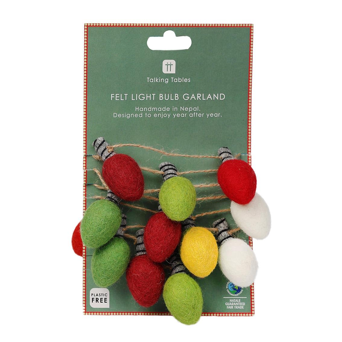 Talking Tables Christmas Tree Decorations | Felt Light Bulb Garland Xmas Tree Décor, Room Décor,Hanging Decoration, Dinner Party, Eco Friendly 2m -