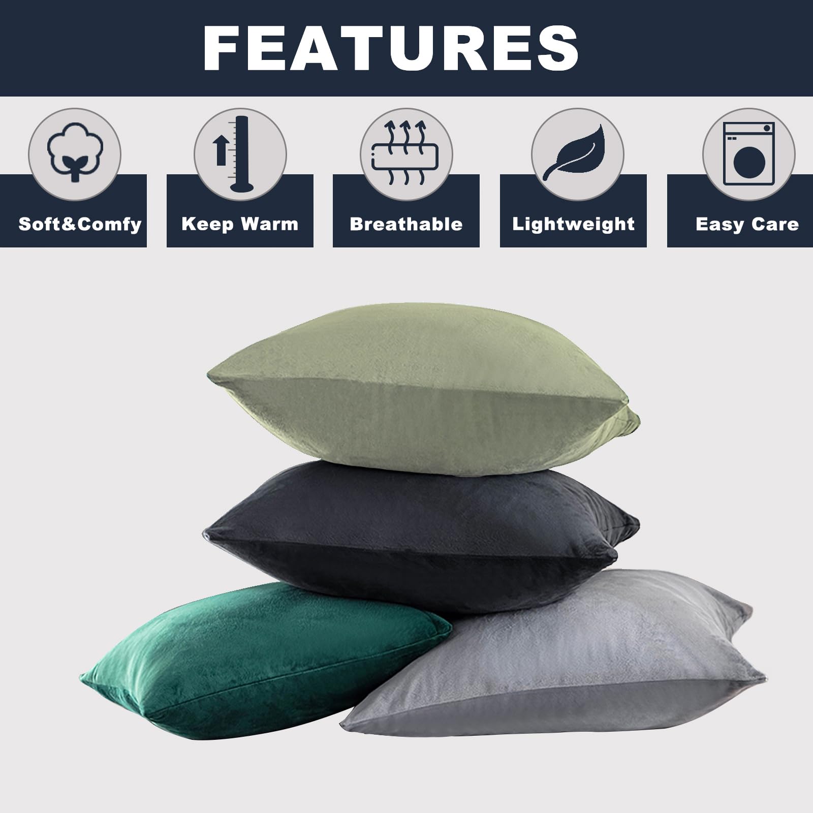 Soifox Velvet Warm Pillow Cases 2 Pack Sage Green, Winter Thermal Pillowcases with Envelope Closure - Image 4