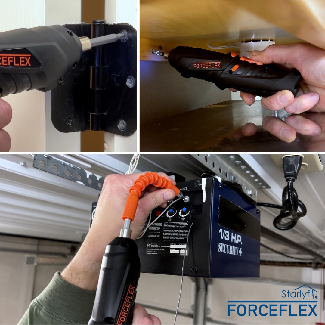 STARLYF ForceFlex - Avvitatore elettrico articolato da 3,6 V-4,2 V, senza fili e ricaricabile (USB-C), 48 pezzi con albero flessibile, valigetta, luce LED integrata, 240 giri/min