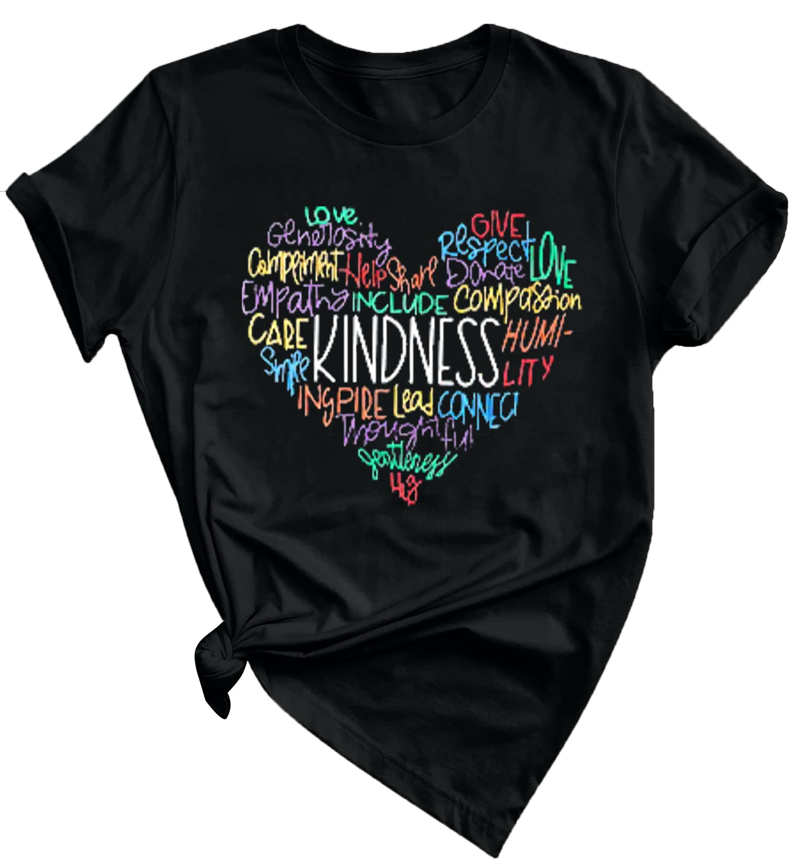 MOUSYAWomens Kindness Graphic T-Shirt: Cute Be Kind Graphic Tees Inspirational Letter Shirt Teacher Casual Tops