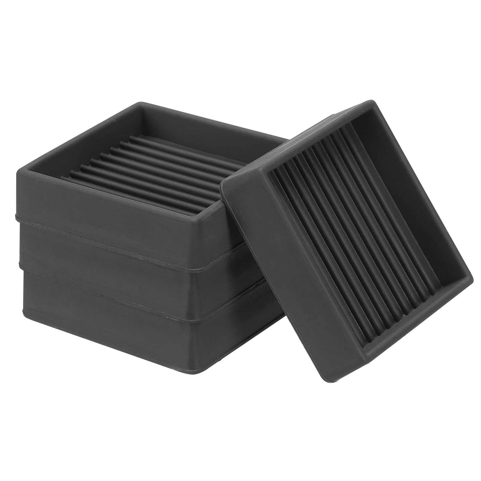 PATIKIL 4"x4" Square Rubber Furniture Pads, 4 Pack Non Slip Caster Cups Anti Skid Floor Protectors for Furniture Feet Bed Couch Chair Table Stopper, Black