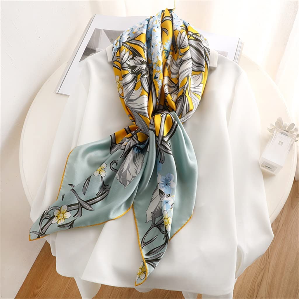 BAtlam Pañuelo de Seda Verde Pañuelo de Seda de Morera mantón Cuadrado Grande (Color : A, Tamaño : Talla Única) (A Talla Única)