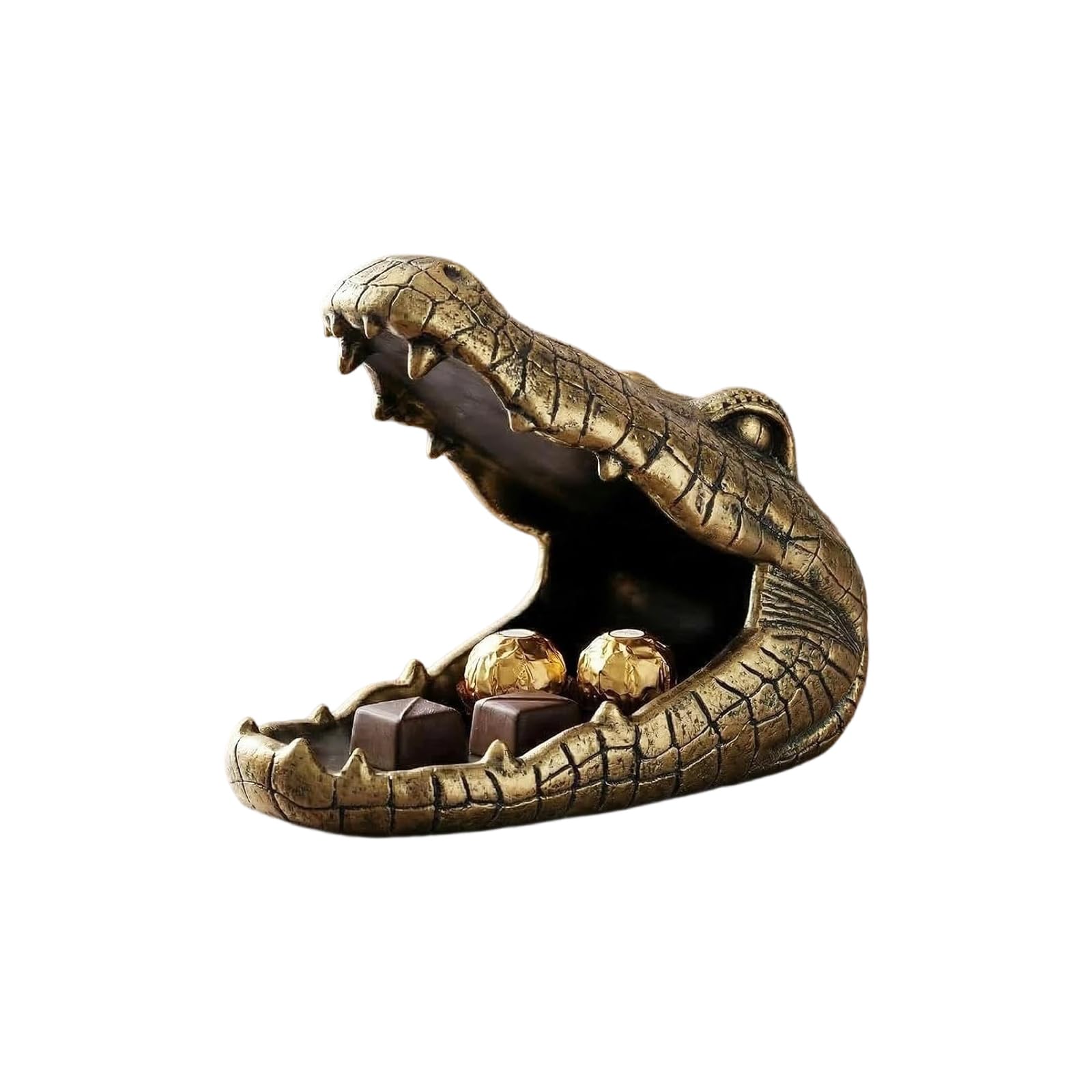 Coolhood Gold Crocodilian Figurine Candy Dishes & Bowl Alligators Statue, Large Mouth Sculpture Weird Animal Candy Bowl Jewelry Storage Box Home Decors Animal