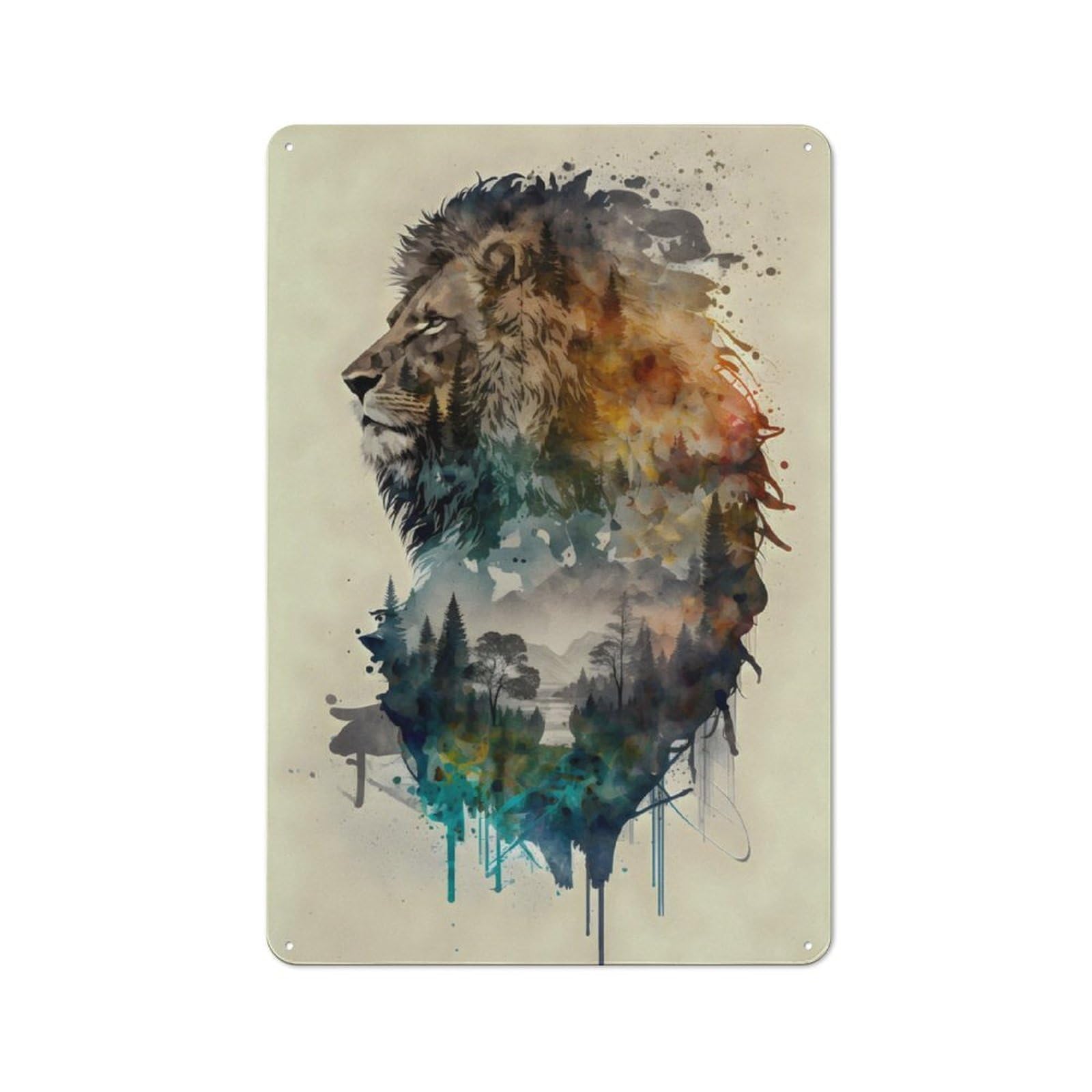 Junmoney Lion Watercolors For Garden Room Or Summerhouse, Vintage Tin Sign 30X20cm, A Metal Wall Feature For Garden Rooms And Summerhouses