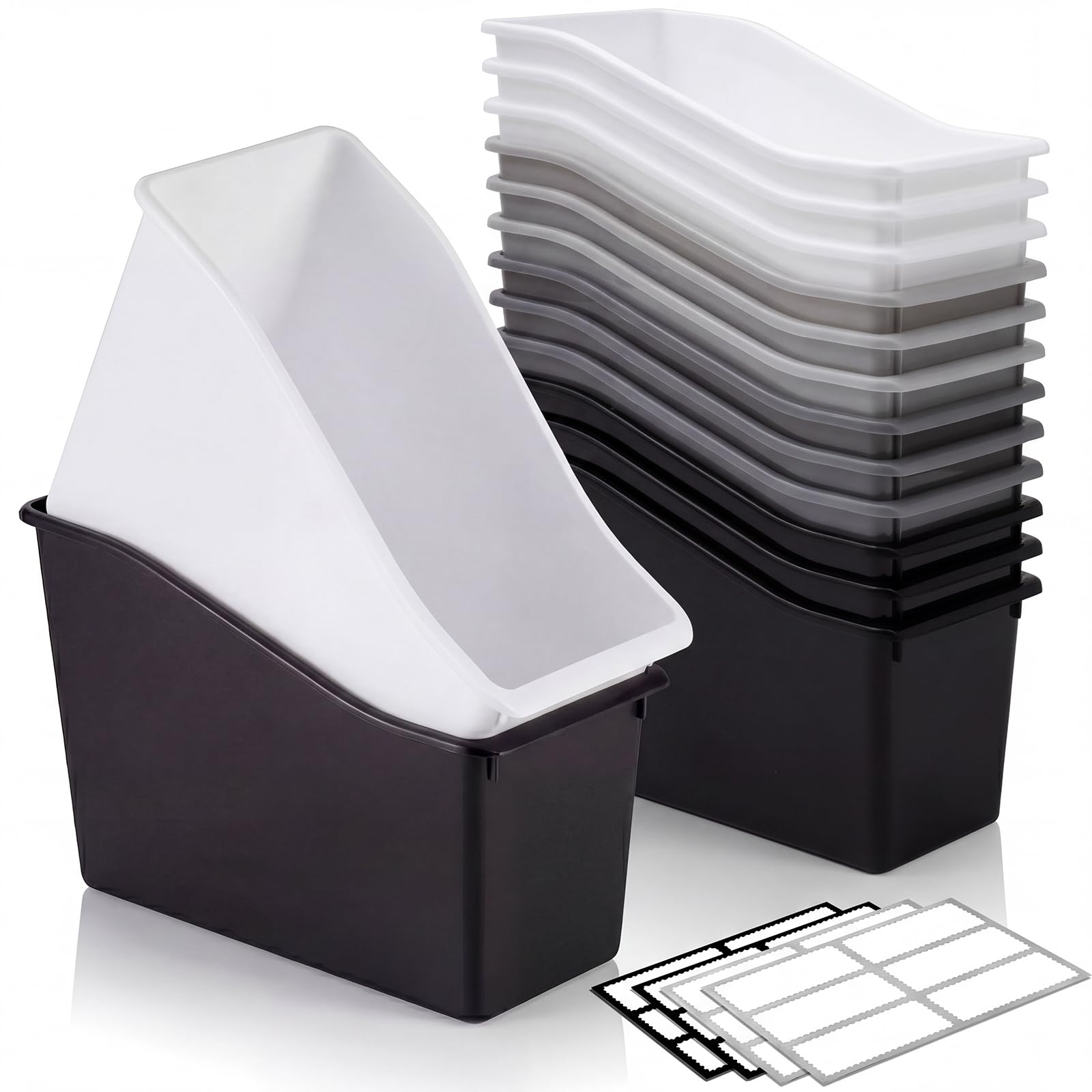 Geetery Plastic Book Bins for Classroom, 24 Pcs, Simple Color